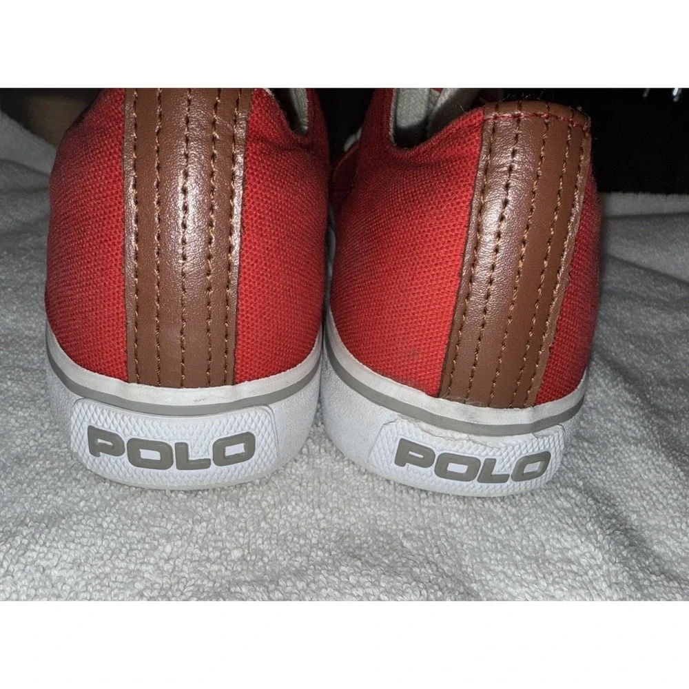 Polo Ralph‎ Lauren Red Canvas Sneakers with Embroidered Logo Mens Size 7.5D